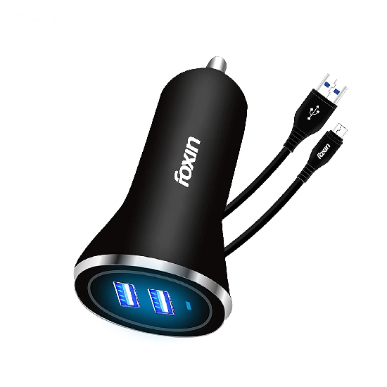 Foxin Fcc-002 Dual Port USB for Car Charger, Charging Adapter